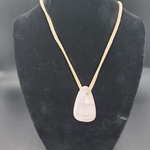 Rose Quartz Polished Stone with Suade Necklace.